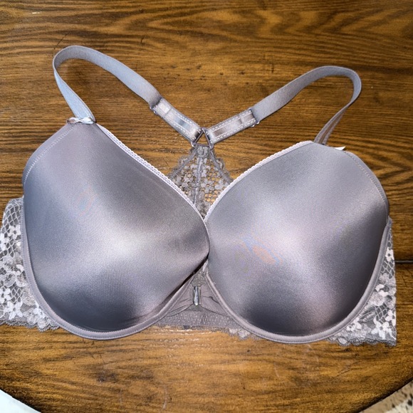 Adore Me 44DDD Bra Gray Plunge Front Closure Underwire lightly Padded Racer Back - Picture 1 of 6